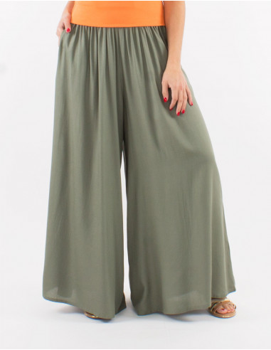 Viscose plain and loose pants with elastic belt