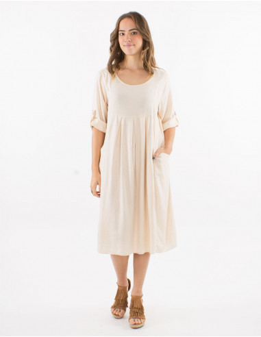 54% linen 46% viscose loose dress with short sleeves