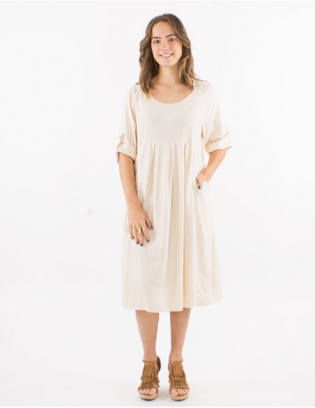 54% linen 46% viscose loose dress with short sleeves