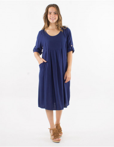 54% linen 46% viscose loose dress with short sleeves