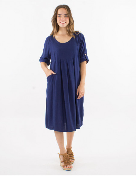 54% linen 46% viscose loose dress with short sleeves