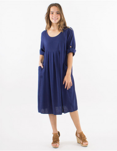 54% linen 46% viscose loose dress with short sleeves