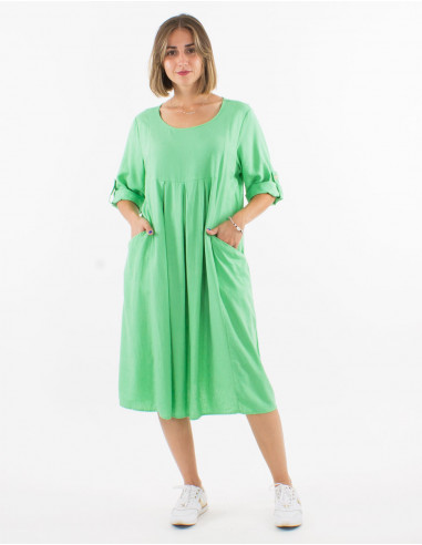 54% linen 46% viscose loose dress with short sleeves