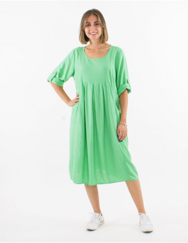 54% linen 46% viscose loose dress with short sleeves