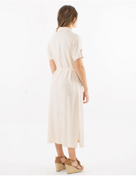 54% linen 46% viscose buttoned dress with short sleeves