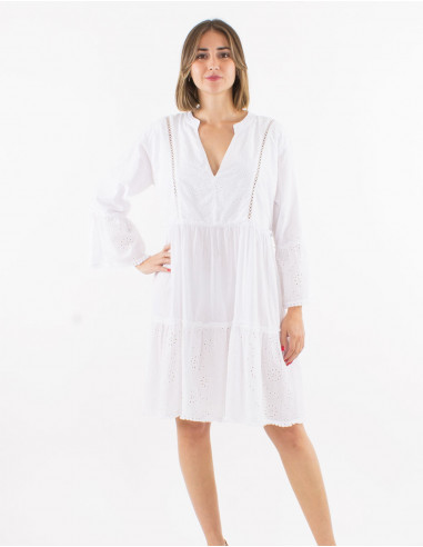 Robe coton broderies anglaise manches tulipes