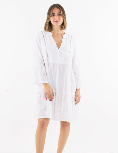 Robe coton broderies anglaise manches tulipes