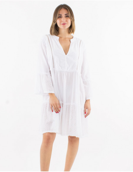 Robe coton broderies anglaise manches tulipes