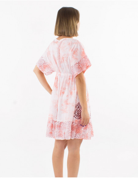 Cotton tie and dye dress with short sleeves