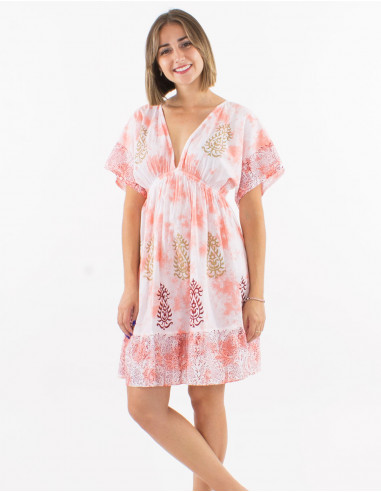 Cotton tie and dye dress with short sleeves