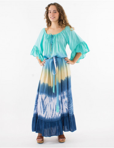 Long viscose tie and dye dress with sleeves
