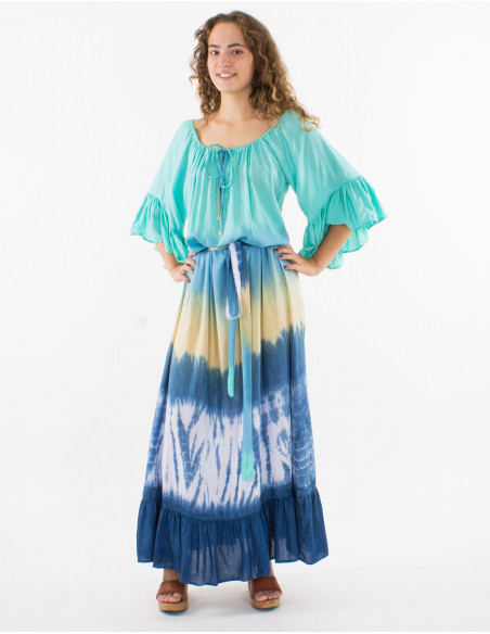 Long viscose tie and dye dress with sleeves
