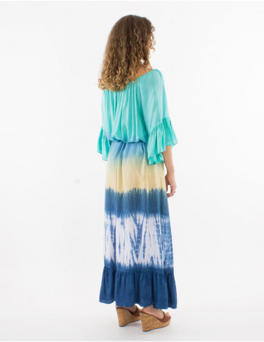 Long viscose tie and dye dress with sleeves