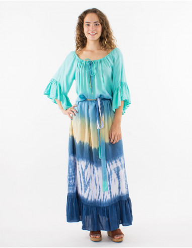 Robe longue viscose tie and dye manches courtes
