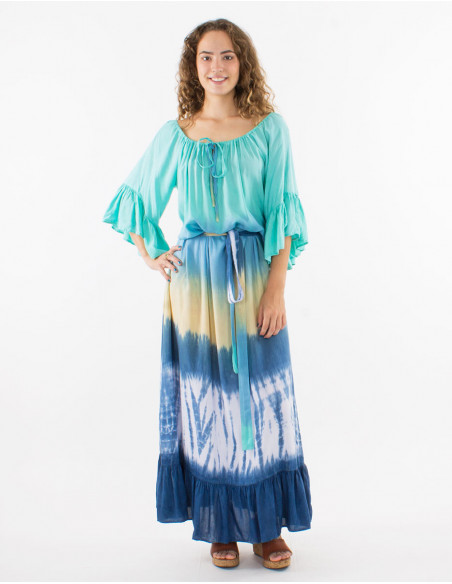Long viscose tie and dye dress with sleeves