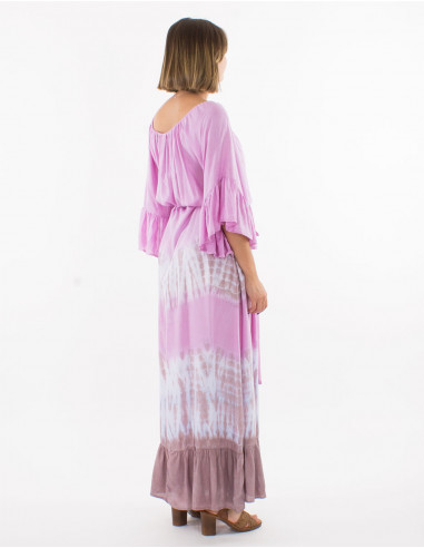 Long viscose tie and dye dress with sleeves