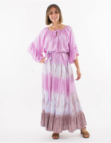 Long viscose tie and dye dress with sleeves
