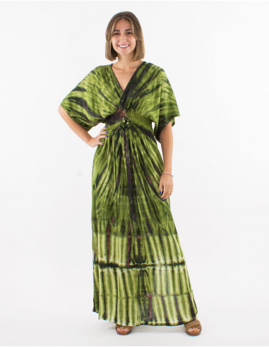 Long viscose tie and dye dress with Long sleeves