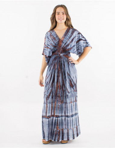 Long viscose tie and dye dress with Long sleeves