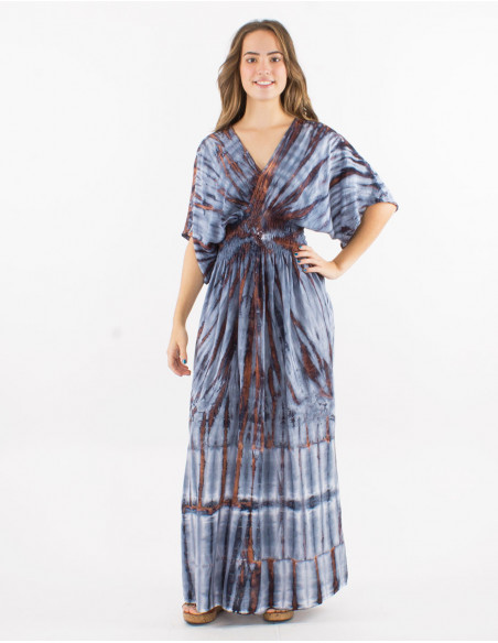 Long viscose tie and dye dress with Long sleeves