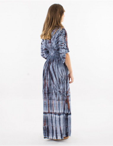 Long viscose tie and dye dress with Long sleeves