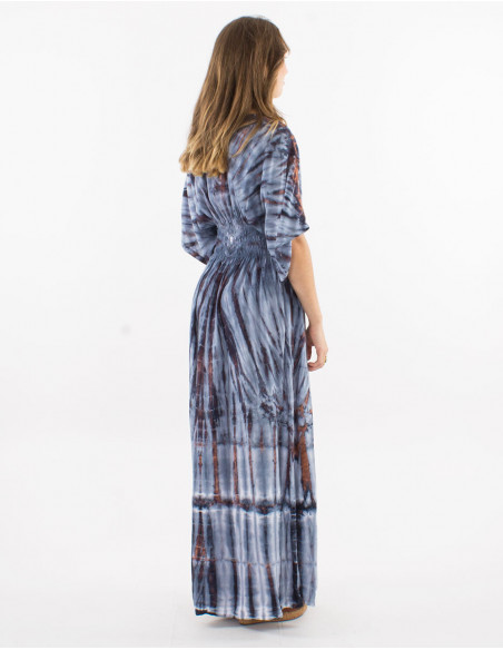 Long viscose tie and dye dress with Long sleeves