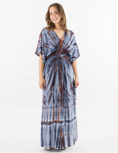 Long viscose tie and dye dress with Long sleeves