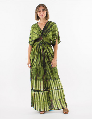 Long viscose tie and dye dress with Long sleeves