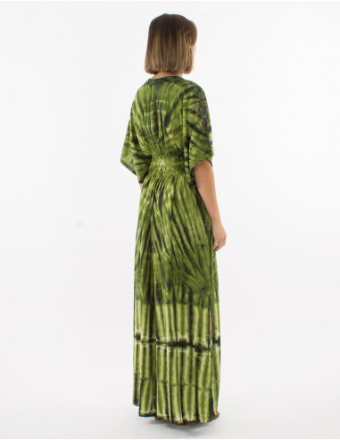 Long viscose tie and dye dress with Long sleeves
