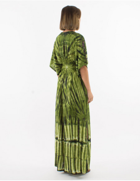 Long viscose tie and dye dress with Long sleeves