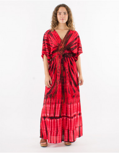 Long viscose tie and dye dress with Long sleeves