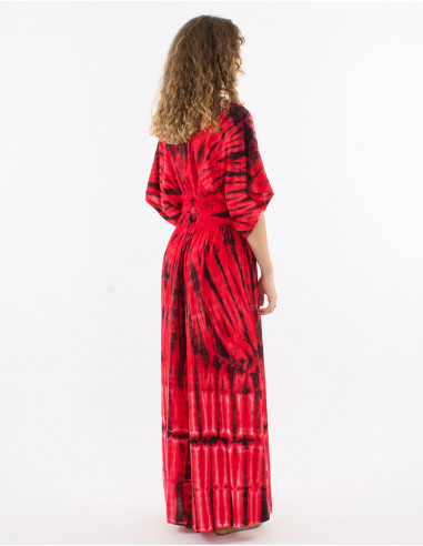 Long viscose tie and dye dress with Long sleeves
