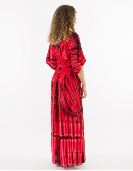 Long viscose tie and dye dress with Long sleeves