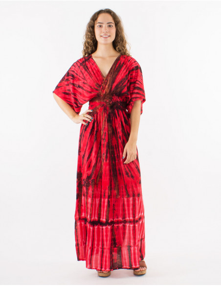 Long viscose tie and dye dress with Long sleeves