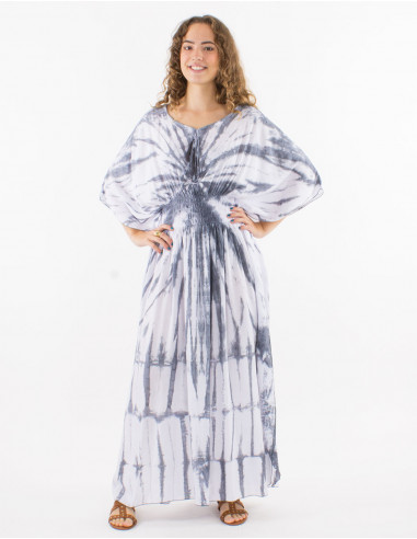 Long viscose tie and dye dress with sleeves