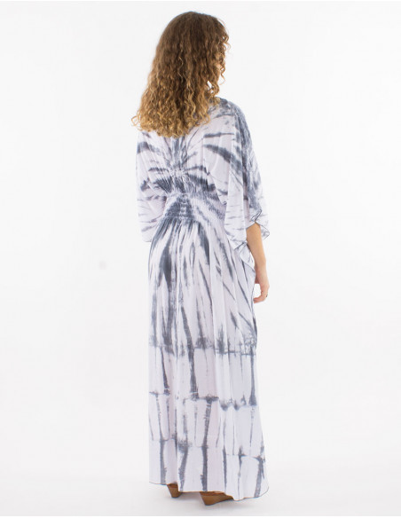 Long viscose tie and dye dress with sleeves