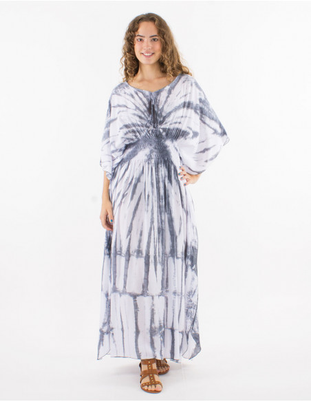 Long viscose tie and dye dress with sleeves