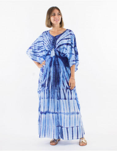 Long viscose tie and dye dress with sleeves