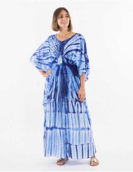 Long viscose tie and dye dress with sleeves