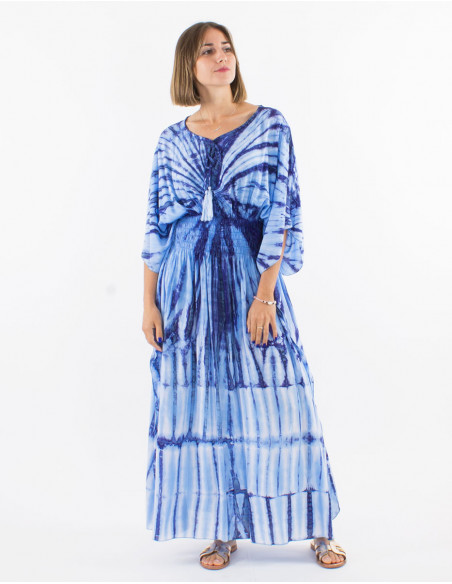 Long viscose tie and dye dress with sleeves