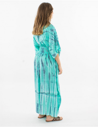 Long viscose tie and dye dress with sleeves
