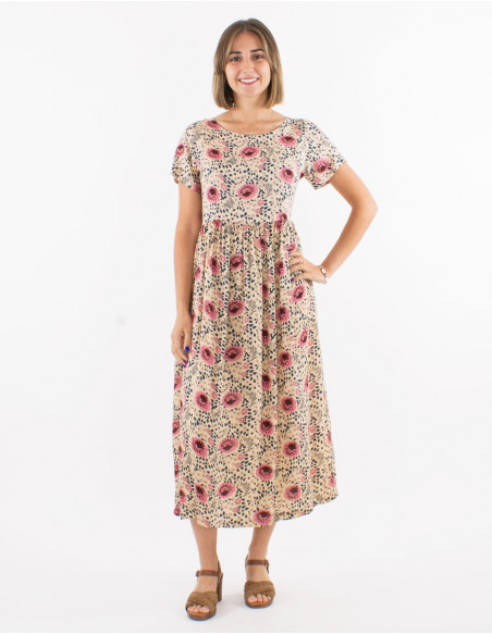 Viscose dress with short sleeves and "flower" print
