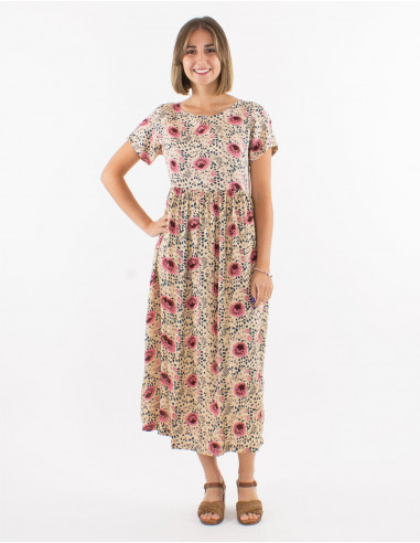 Viscose dress with short sleeves and "flower" print
