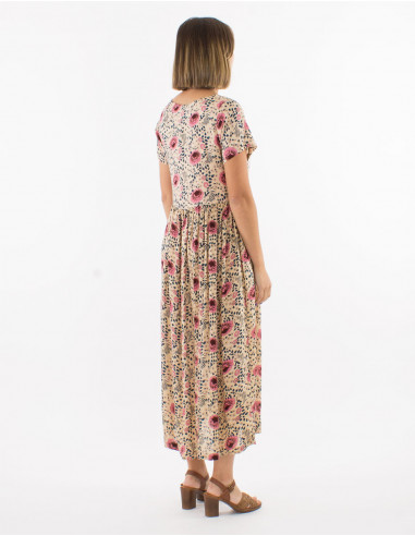 Viscose dress with short sleeves and "flower" print
