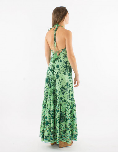 Polyester backless dress and "aster dore" print