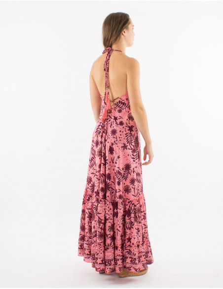 Polyester backless dress and "aster dore" print