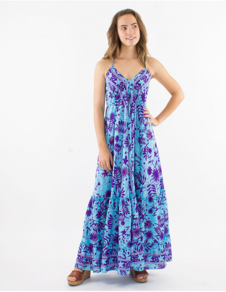 Polyester backless dress and "aster dore" print