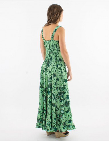Long polyester large straps dress and "aster dore" print