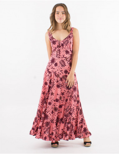 Long polyester large straps dress and "aster dore" print