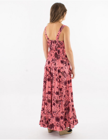 Long polyester large straps dress and "aster dore" print